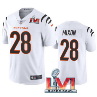 Men's Cincinnati Bengals #28 Joe Mixon 2022 White Super Bowl LVI Vapor Limited Stitched Jersey