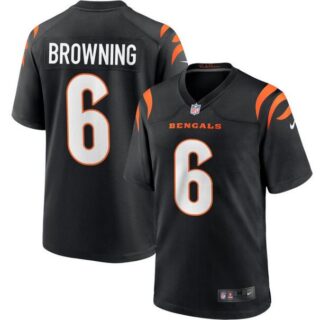 Men's Cincinnati Bengals #6 Jake Browning Black Stitched Game Jersey