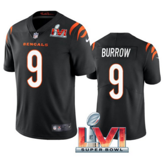 Men's Cincinnati Bengals #9 Joe Burrow 2022 Black Super Bowl LVI Vapor Limited Stitched Jersey