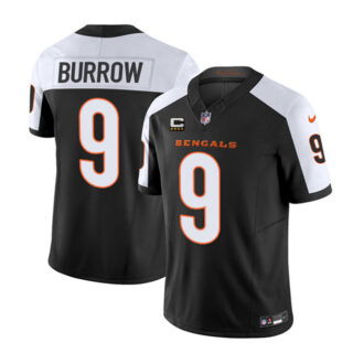 Men's Cincinnati Bengals #9 Joe Burrow 2023 F.U.S.E. Black White With 4-Star C Patch Vapor Untouchable Limited Stitched Jersey