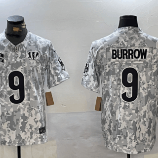 Men's Cincinnati Bengals #9 Joe Burrow 2024 F.U.S.E Arctic Camo Salute To Service Limited Stitched Football jerseys