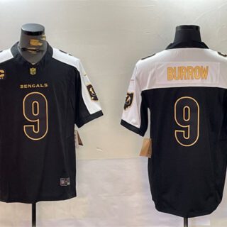 Men's Cincinnati Bengals #9 Joe Burrow Black Gold 2024 F.U.S.E With 4-Star C Patch Limited Stitched Football Jersey