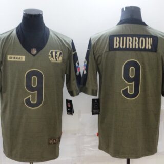 Men's Cincinnati Bengals #9 Joe Burrow Nike Olive 2021 Salute To Service Limited Player Jersey