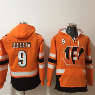 Men's Cincinnati Bengals #9 Joe Burrow Orange Ageless Must-Have Lace-Up Pullover Hoodie