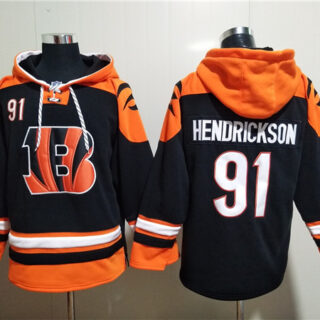 Men's Cincinnati Bengals #91 Trey Hendrickson Orange Black Ageless Must-Have Lace-Up Pullover Hoodie