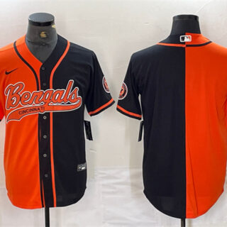 Men's Cincinnati Bengals Blank Black Orange Split With Patch Cool Base Stitched Baseball Jersey