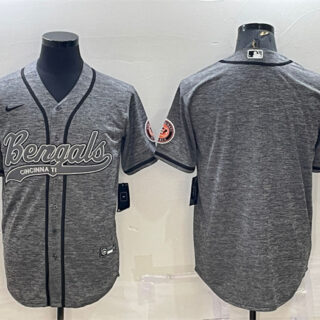 Men's Cincinnati Bengals Blank Grey With Patch Cool Base Stitched Baseball Jersey