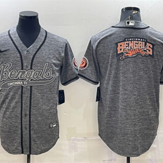 Men's Cincinnati Bengals Grey Team Big Logo With Patch Cool Base Stitched Baseball Jersey