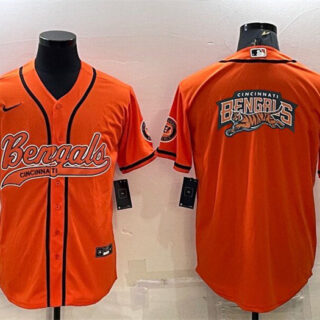 Men's Cincinnati Bengals Orange Team Big Logo With Patch Cool Base Stitched Baseball Jersey