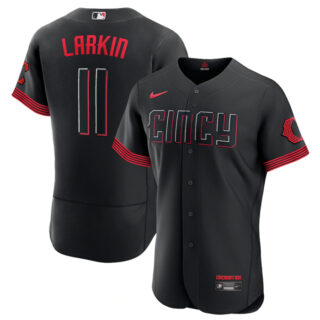 Men's Cincinnati Reds #11 Barry Larkin Black 2023 City Connect Flex Base Stitched Jersey