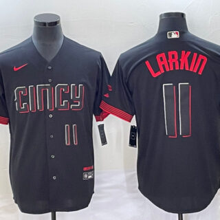 Men's Cincinnati Reds #11 Barry Larkin Black 2023 City Connect With Patch Stitched Jersey
