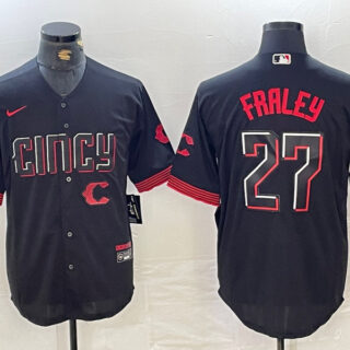 Men's Cincinnati Reds #27 Jake Fraley Black 2023 City Connect Cool Base Stitched Baseball Jersey