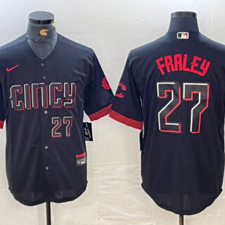 Men's Cincinnati Reds #27 Jake Fraley Black 2023 City Connect Cool Base Stitched Baseball Jersey