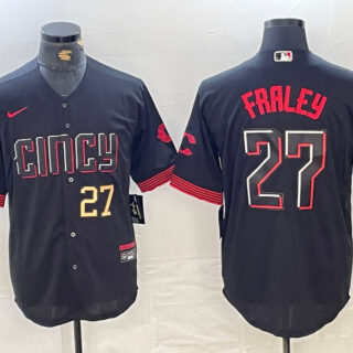 Men's Cincinnati Reds #27 Jake Fraley Black 2023 City Connect Cool Base Stitched Baseball Jersey