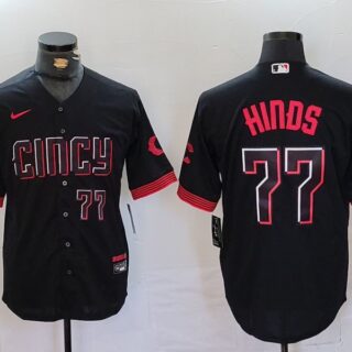 Men's Cincinnati Reds #77 Rece Hinds Black 2023 City Connect Stitched Baseball Jerseys