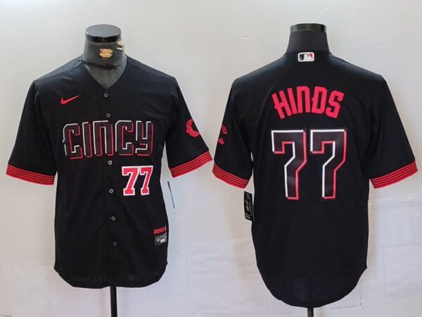 Men's Cincinnati Reds #77 Rece Hinds Black 2023 City Connect Stitched Baseball Jerseys