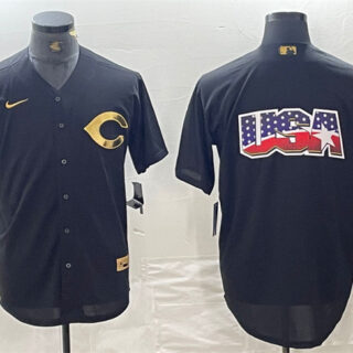 Men's Cincinnati Reds Black Team Big Logo Cool Base Stitched Baseball Jersey