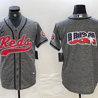 Men's Cincinnati Reds Grey Team Big Logo Cool Base Stitched Baseball Jersey