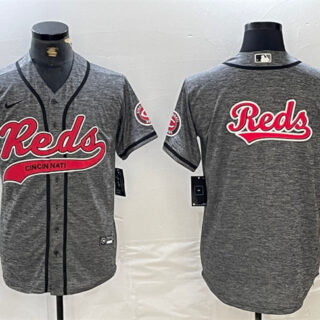 Men's Cincinnati Reds Grey Team Big Logo Cool Base Stitched Baseball Jerseys