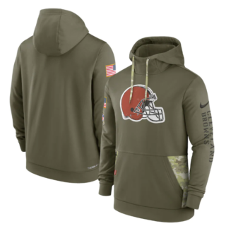 Men's Cleveland Browns 2022 Olive Salute To Service Therma Performance Pullover Hoodie