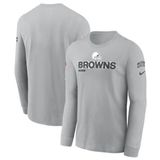 Men's Cleveland Browns 2024 Gray Salute To Service Long Sleeve T-Shirt