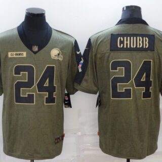 Men's Cleveland Browns #24 Nick Chubb Nike Olive 2021 Salute To Service Limited Player Jersey