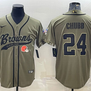 Men's Cleveland Browns #24 Nick Chubb Olive 2022 Salute To Service Cool Base Stitched Baseball Jersey