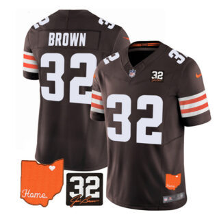 Men's Cleveland Browns #32 Jim Brown Brown 2023 F.U.S.E. With Jim Brown Memorial Patch Vapor Untouchable Limited Stitched Jersey