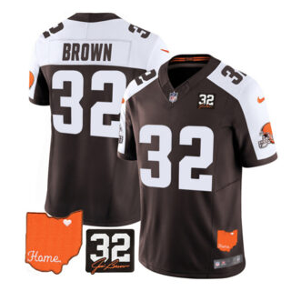 Men's Cleveland Browns #32 Jim Brown Brown White 2023 F.U.S.E. With Jim Brown Memorial Patch Vapor Untouchable Limited Stitched Jersey