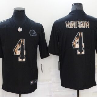 Men's Cleveland Browns #4 Deshaun Watson Black Statue Of Liberty Limited Stitched Jersey