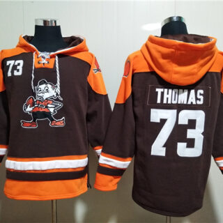 Men's Cleveland Browns #73 Joe Thomas Brown Lace-Up Pullover Hoodie
