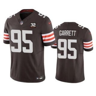 Men's Cleveland Browns #95 Myles Garrett Brown 2023 F.U.S.E. With Jim Brown Memorial Patch Vapor Untouchable Limited Stitched Jersey