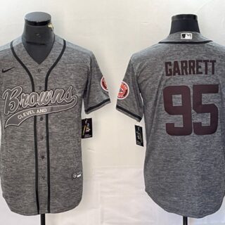 Men's Cleveland Browns #95 Myles Garrett Grey With Patch Cool Base Stitched Baseball Jersey