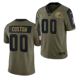 Men's Cleveland Browns ACTIVE PLAYER Custom 2021 Olive Salute To Service Limited