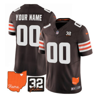 Men's Cleveland Browns Active Player Custom Brown 2023 F.U.S.E. With Jim Brown Memorial Patch Vapor Untouchable Limited Stitched Jersey