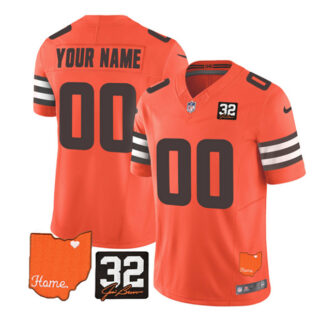 Men's Cleveland Browns Active Player Custom Orange 2023 F.U.S.E. With Jim Brown Memorial Patch Vapor Untouchable Limited Stitched Jersey