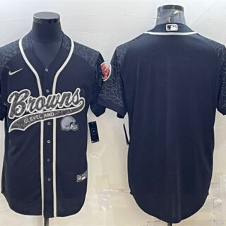 Men's Cleveland Browns Blank Black Reflective With Patch Cool Base Stitched Baseball Jersey