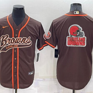 Men's Cleveland Browns Brown Team Big Logo With Patch Cool Base Stitched Baseball Jersey