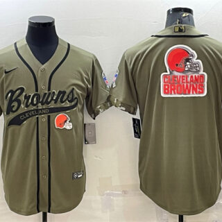 Men's Cleveland Browns Olive 2022 Salute To Service Team Big Logo Cool Base Stitched Baseball Jersey