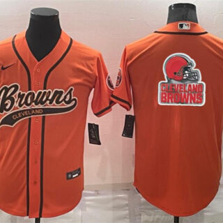 Men's Cleveland Browns Orange Team Big Logo With Patch Cool Base Stitched Baseball Jersey