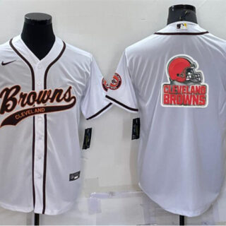 Men's Cleveland Browns White Team Big Logo With Patch Cool Base Stitched Baseball Jersey