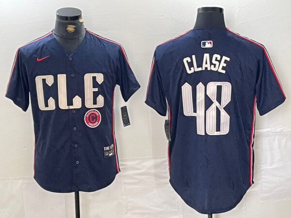 Men's Cleveland Guardians #48 Emmanuel Clase Navy 2024 City Connect Limited Stitched Baseball Jerseys