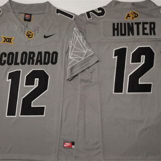 Men's Colorado Buffaloes #12 Travis Hunter Grey 2024 With Big 12 XII Patch 2024 F.U.S.E Stitched Football Jersey