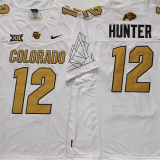 Men's Colorado Buffaloes #12 Travis Hunter White With Big 12 XII Patch 2024 F.U.S.E Stitched Football Jersey