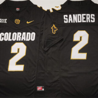 Men's Colorado Buffaloes #2 Shadeur Sanders Black 2024 With Big 12 XII Patch 2024 F.U.S.E Stitched Football Jersey