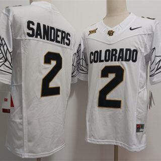 Men's Colorado Buffaloes #2 Shadeur Sanders White 2024 With Big 12 XII Patch 2024 F.U.S.E Stitched Football Jersey