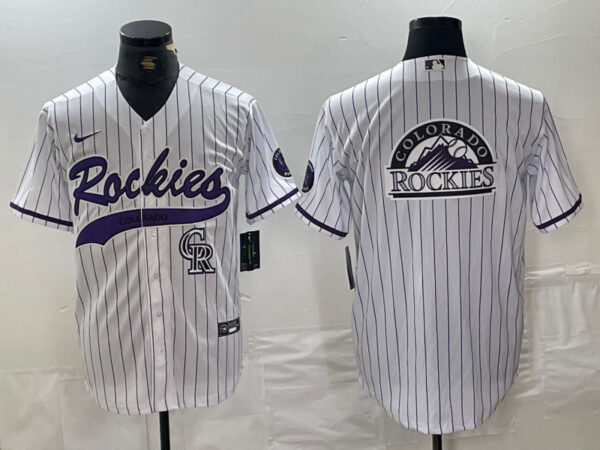 Men's Colorado Rockies White Team Big Logo Cool Base Stitched Baseball Jersey