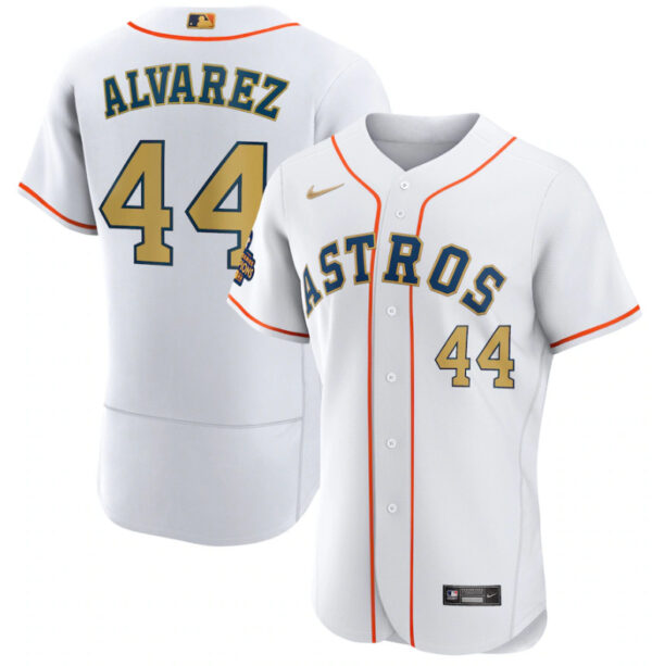 Men's Custom Houston Astros White 2023 Gold Collection With World Serise Champions Patch Stitched Baseball Jersey