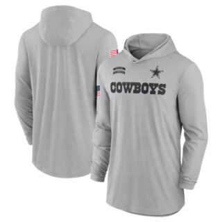 Men's Dallas Cowboys 2024 Gray Salute To Service Lightweight Performance Long Sleeve Hooded T-Shirt