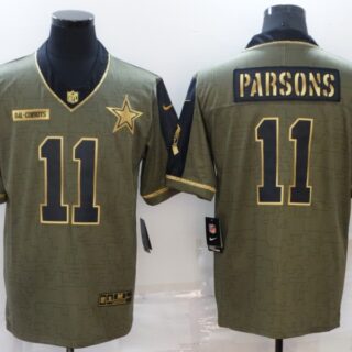 Men's Dallas Cowboys #11 Micah Parsons 2021 Olive Salute To Service Golden Limited Stitched Jersey